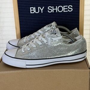 Converse All-Star Chuck Taylor Silver Glitter Low Shoes Women Size 10 Sneakers